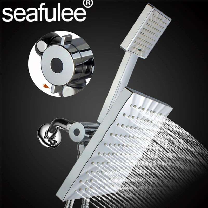 

Square Rainfall / Handheld Shower Head Set Combo ABS Chrome Finished +stainless steel shower hose+ 3-way water diverter