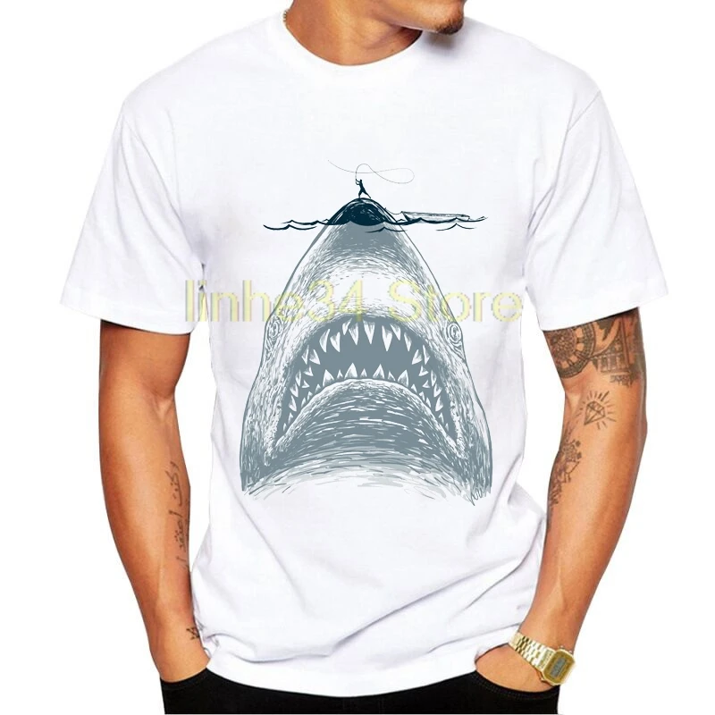 

Jaws Movie Vintage Poster Fish men T Shirt Short sleeve shark printed cool t-shirt print camiseta