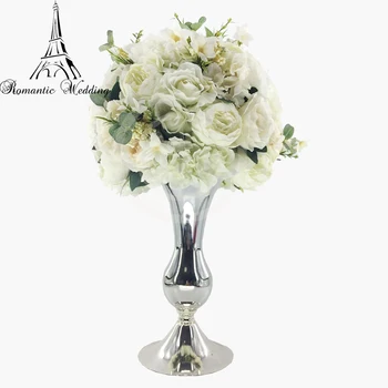 

4pcs/lot Classic Small Metal Silver Vases Trumpet Shape Flower Stand for Wedding Event Party Decoration--14 inch tall