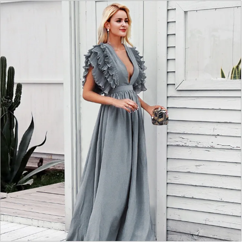Women Summer Dress 2019 Plus Size Casual Elegant Ruffles Long Party Dresses Female Sexy V-Neck Maxi vestidos | Женская одежда