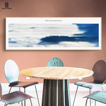 

Minimalism Style Natural Landscape Pictures Rolling Blue Mountains Interspersed With White Clouds Art Paintings For Room Decor