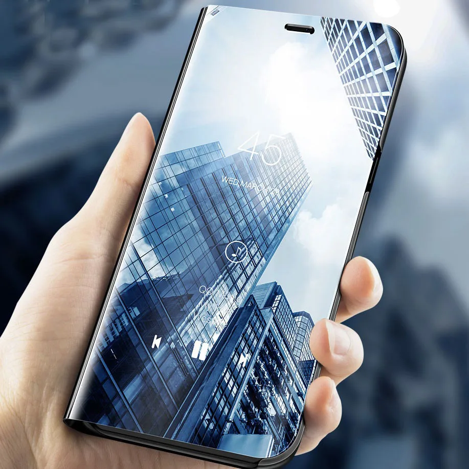 Кожаный зеркальный флип чехол для телефона Huawei P20 Pro P9 P10 Plus с глянцевым покрытием