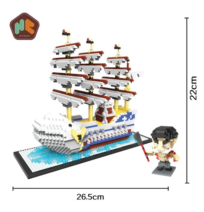 

HC 9034 2466Pcs One Piece Pirates Ship Cartoon DIY Magic Blocks Diamonds Building Block Toys Compatible