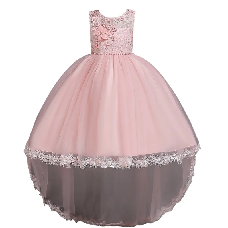 Розничная, элегантное платье с цветочным узором для девочек на свадьбу нарядное платье принцессы без рукавов из тюля с кружевом для подростков возрастом от 1 года до 14 лет