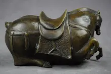 Rare Asian Statue Bronzes Sculptures Dynastie Qianlong CROUCH HORSE COPPER STATUE Free shipping