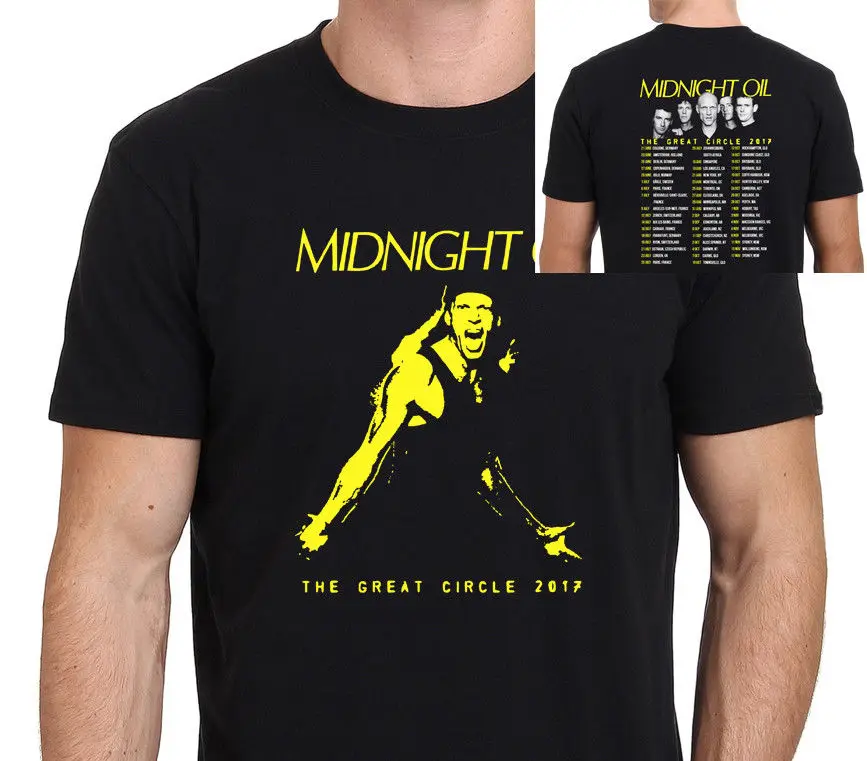 Midnight Oil Tour с датой 2017 Футболка мужская Черная Размер: S 3XL100 % хлопок Повседневная