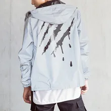 Мужская Светоотражающая ветровка с капюшоном, водонепроницаемая куртка, уличная куртка в стиле хип-хоп, пальто для скейтбординга, ночной Блестящий топик, 25