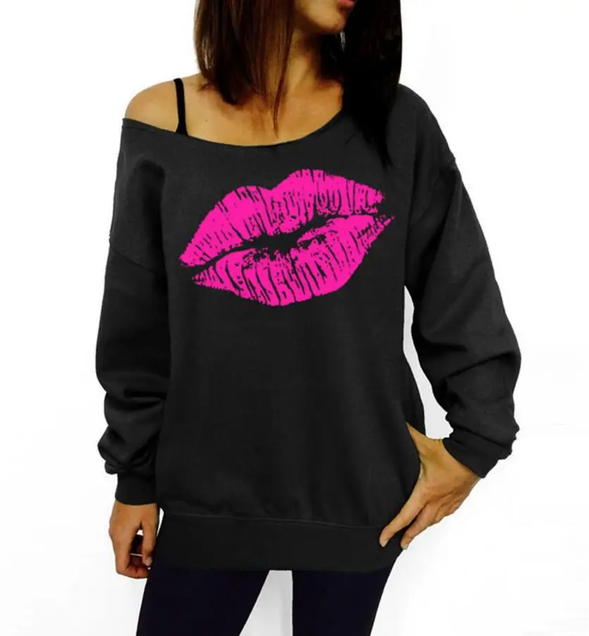 Plus Size 2018 Spring For Women Sweatshirts Sexy Red Big Lips bts Printed Off Shoulder Long-Sleeved Black Pullovers Hoodies Plus Size 2018 Spring For Women Sweatshirts Sexy Red Big Lips bts Printed Off Shoulder Long-Sleeved Black Pullovers Hoodies