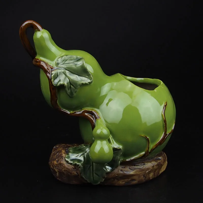 

Porcelain Ceramic Desktop Flower / Plant Nursery Pot for Traditional Chinses Style Gourd Shape Home Decoration SYXF021