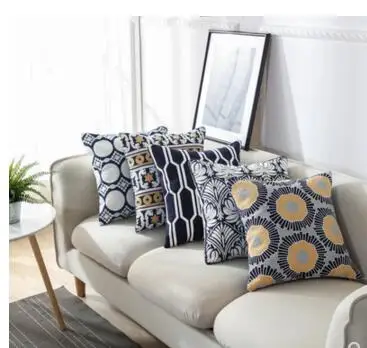 

classical geometric embroidered cushion cover vintage grey style embroidery pillowcase sofa lumbar pillow cover home decoration
