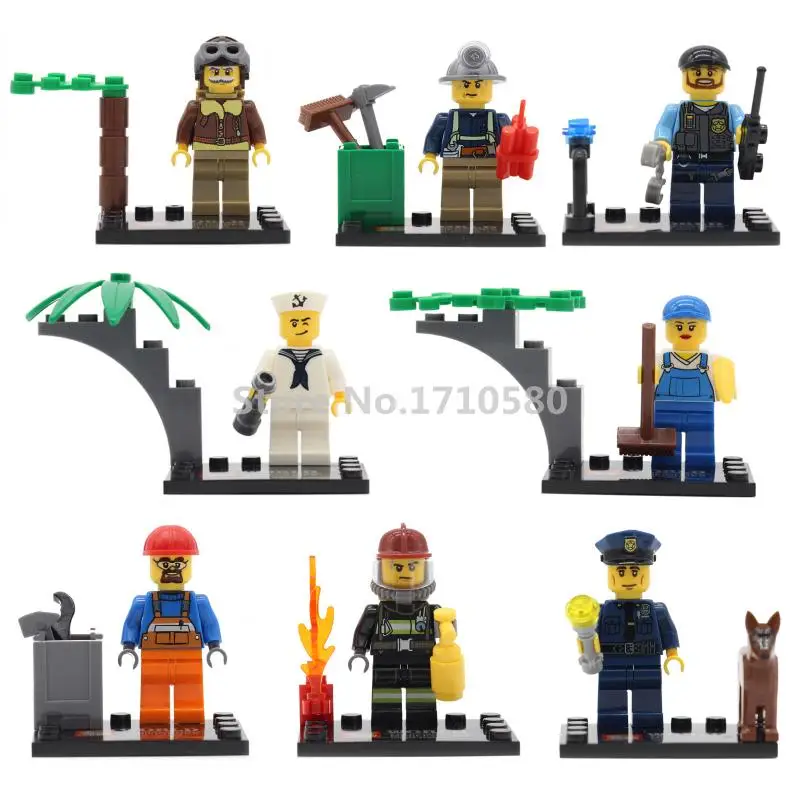 Single Sale City Series Police Sailor Miner Pilot Firefighters Movie Different Occupations Figures Building Blocks Model