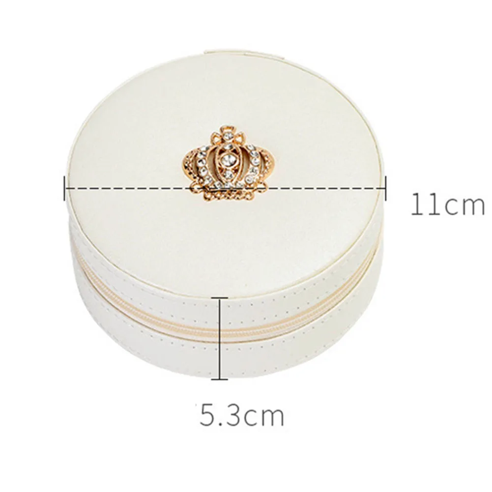 Display Portable Multi-layer Organizer PU Leather Crown Design Necklace Jewelry Box Rings Solid Round Case With Mirror