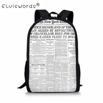 

ELVISWORDS Newspaper Prints Kids School Shoulder Bags For Boys Girls Children Backpack Primary School Satchel sac a dos enfant
