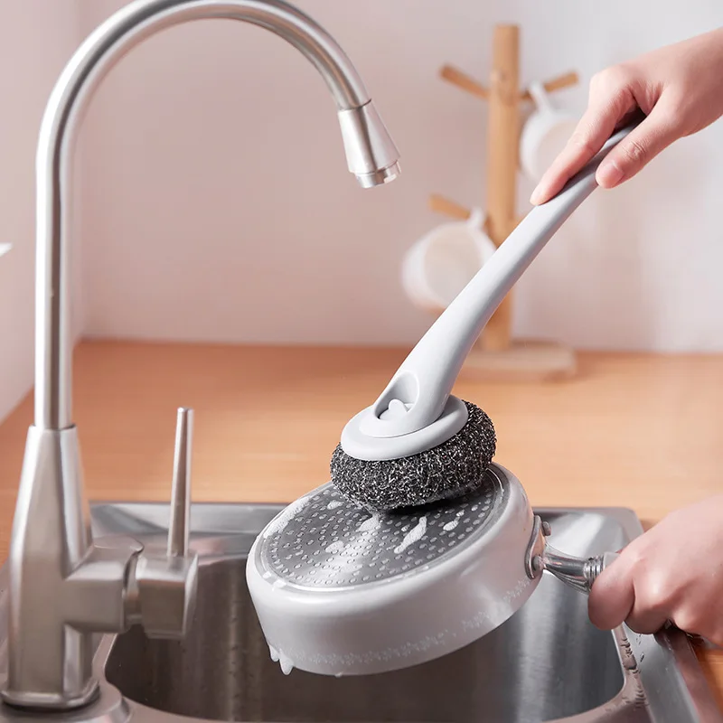 Kitchen Brush Dish Pot Pan Stainless Steel Plastic Scrubber Cleaning Wire Ball Metal Cleaning Brush Bowl  Home Cleaner Brush