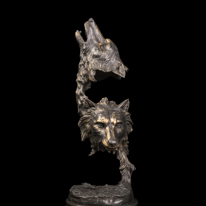 

Arts Crafts Copper Best Selling Bronze Wolf Heads sculptures bronze statue figurines Retro Artwork Office Decoration