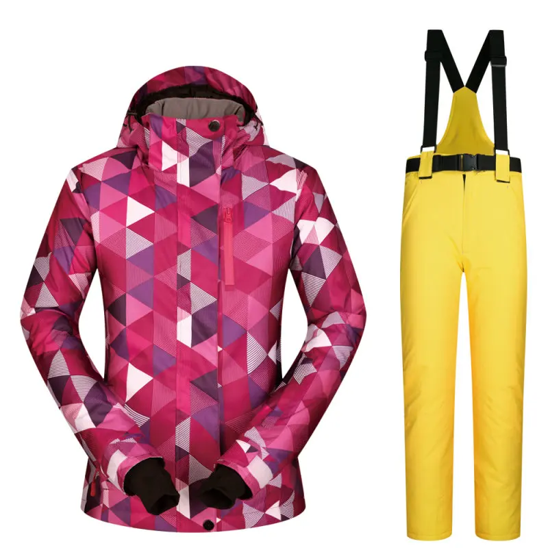 Женский лыжный костюм, новинка, высокое качество, лыжные куртки и штаны, плотные, теплые, водонепроницаемые, ветрозащитные, зимние женские костюмы для сноубординга - Цвет: HSJ  YELLOW