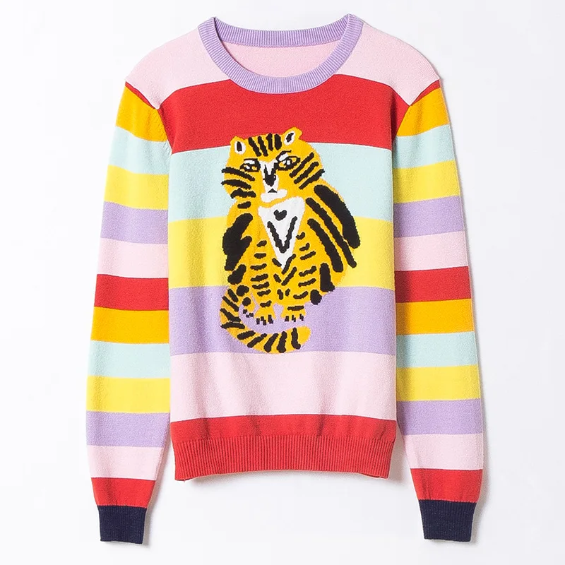 Striped elastic knit loose pullovers sweater 2018 new women autumn winter basic sweater