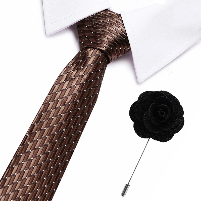 

Blue Green Purple Yellow Gray red Wedding Solid Tie free Brooches New Fashion 7.5cm Slim Tie Men's Silk Necktie Set