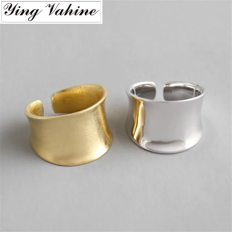 

ying Vahine Fashionable Glazed & Brush Finish Ring 925 Sterling Silver Punk Style Wide Big Gold and Silver Rings for Women