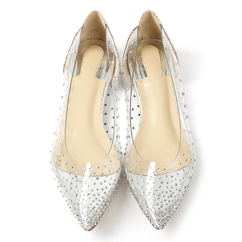 Buono Scarpe/прозрачные свадебные туфли на плоской подошве с острым носком украшенные