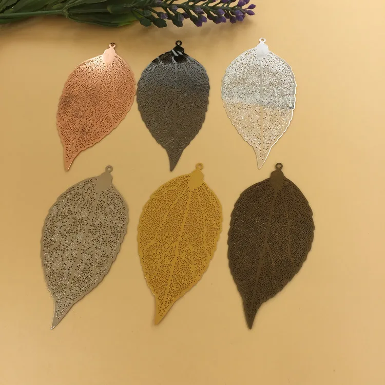 

10 PCS 78*38mm Fashion Metal Copper 8 Colors Plated Hollow Out Filigree Leaves Pendant Connectors Charm For Jewelry Making
