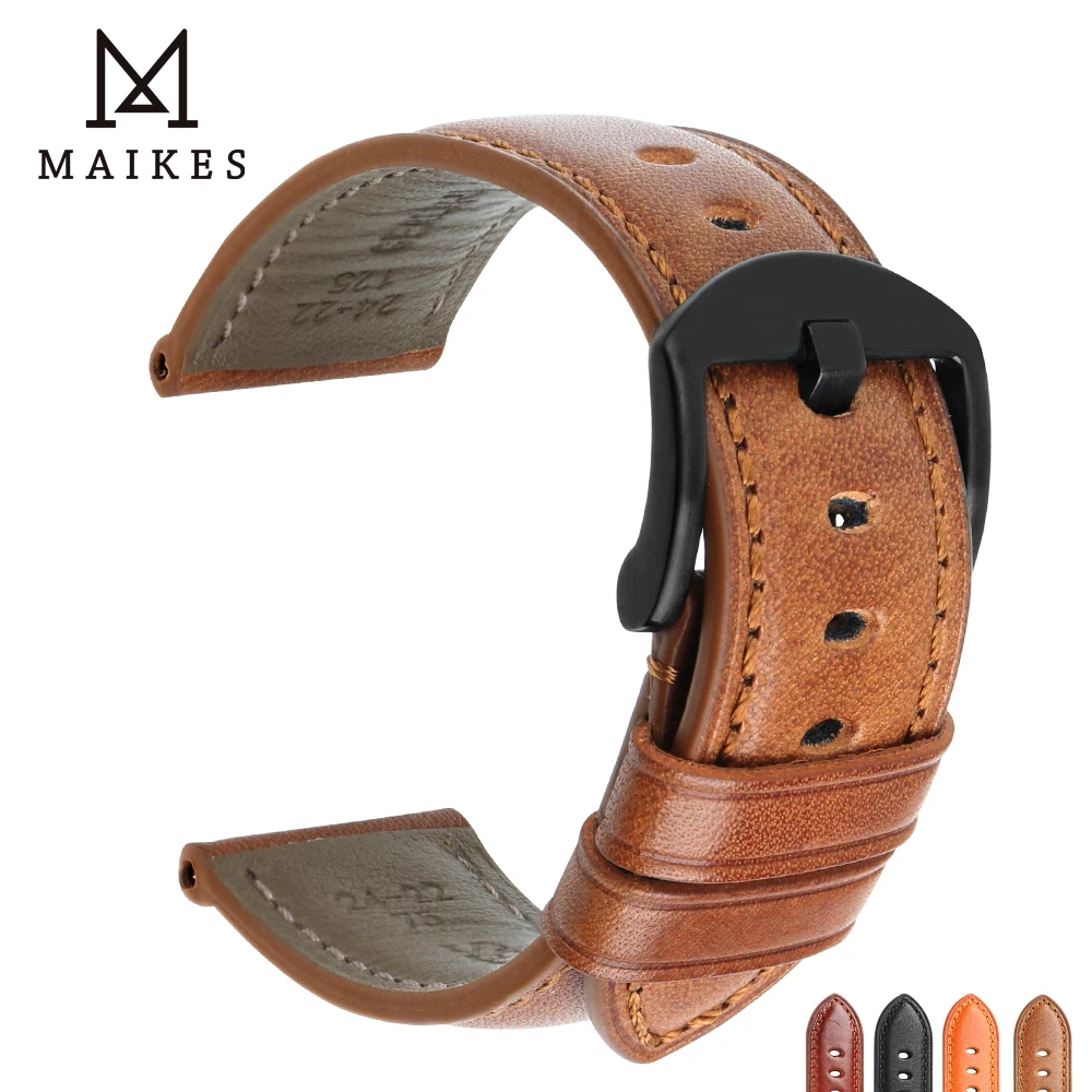 MAIKES Watch strap Watch Accessories Watchbands 20mm 22mm 24mm Genuine Leather Bracelets For samsung gear Watch Band