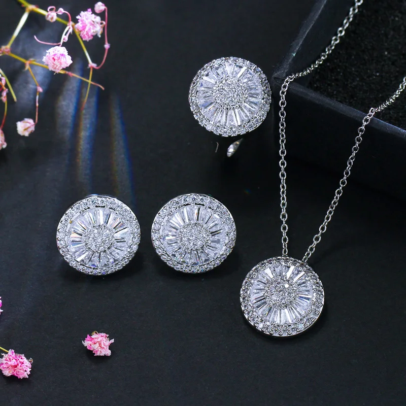 Pera модный большой круглый, кубический цирконий, регулируемый браслет, серьги, ожерелье, кольцо для женщин, вечерние, подарок J261