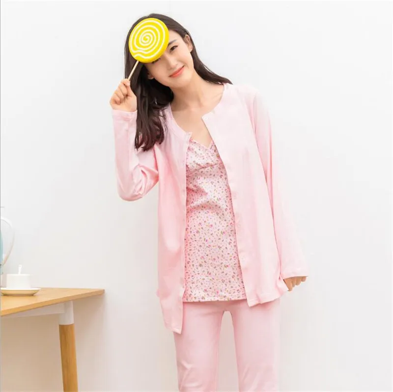 3 Pcs Maternity Sleepwear Pregnant Women Pajamas Nursing Clothes ...