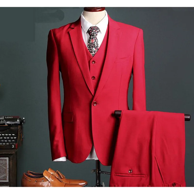 Good Offer for  Men's suit three-piece suit (jacket + pants + vest) men's classic slim suit wedding groom groomsmen
