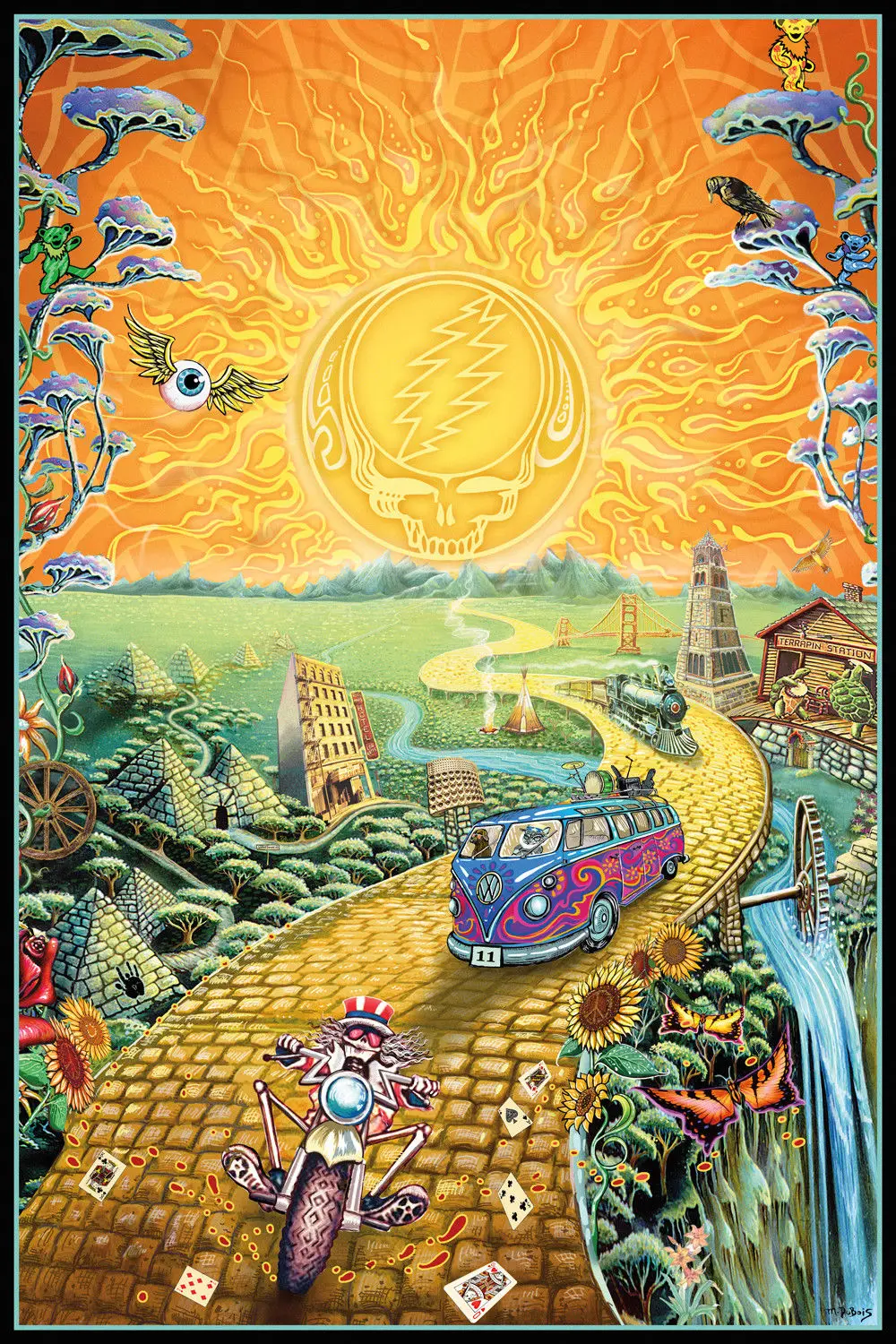 GRATEFUL-Золотой ROAD музыка GARCIA шелк постер декоративная стена картина 24x36inch | Дом и