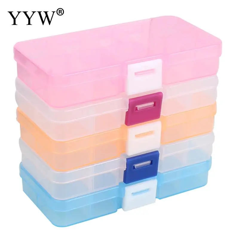 

10 Slots Adjustable Transparent Jewelry Storage Box Ring Earring Drug Pill Beads Portable Plastic Organizer Case Travel Bins