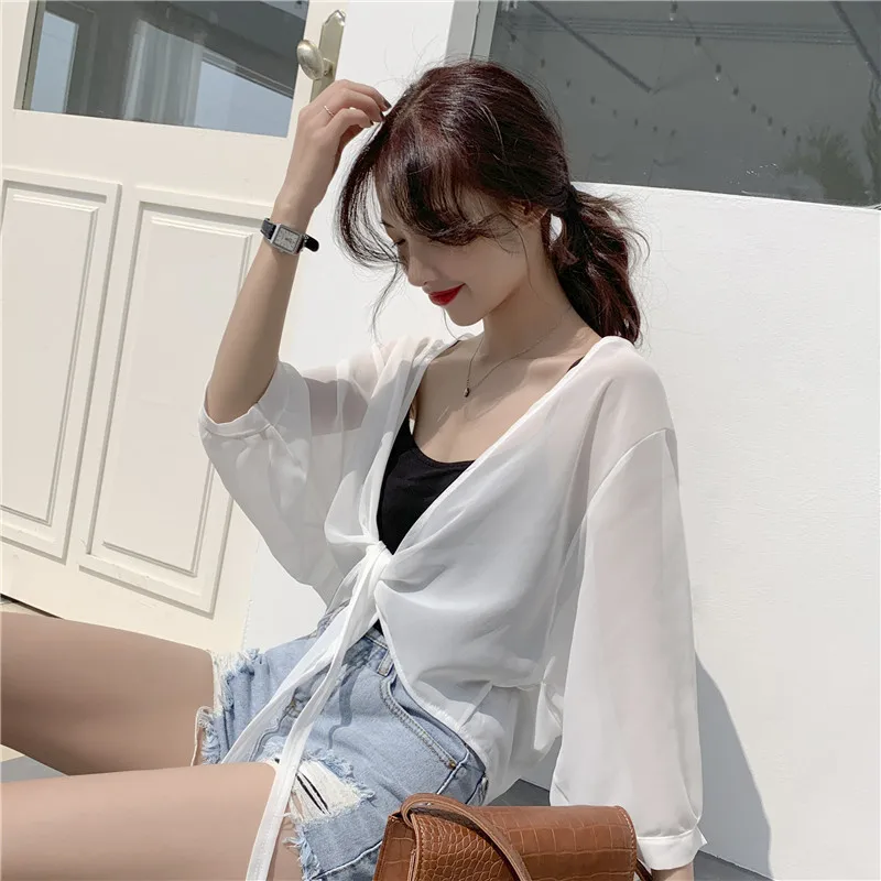 

Clothes Woman Thin Loose Coat Short Fund Long Sleeve Small Shawl Chiffon Cardigan Small Waistcoat Air Conditioner Serve