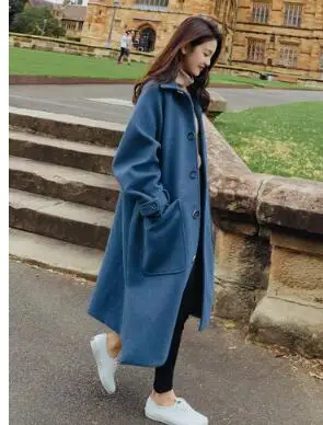 Ретро Винтаж Новинка зимнее длинное пальто Верхняя одежда Русский стиль винтажное шерстяное пальто Manteau Femme - Цвет: blue