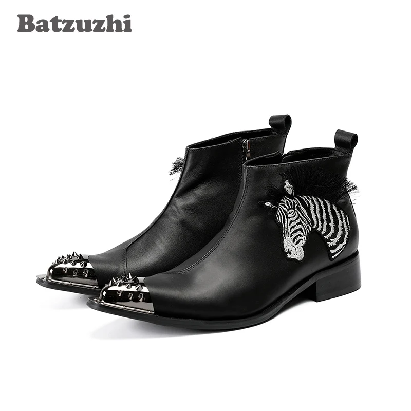 Batzuzhzi New Handmade Botas Hombre Pointed Iron Toe Safety Boots Men Black Genuine Leather Ankle Boots Appliques Party Boots!
Batzuzhzi New Handmade Botas Hombre Pointed Iron Toe Safety Boots Men Black Genuine Leather Ankle Boots Appliques Party Boots!