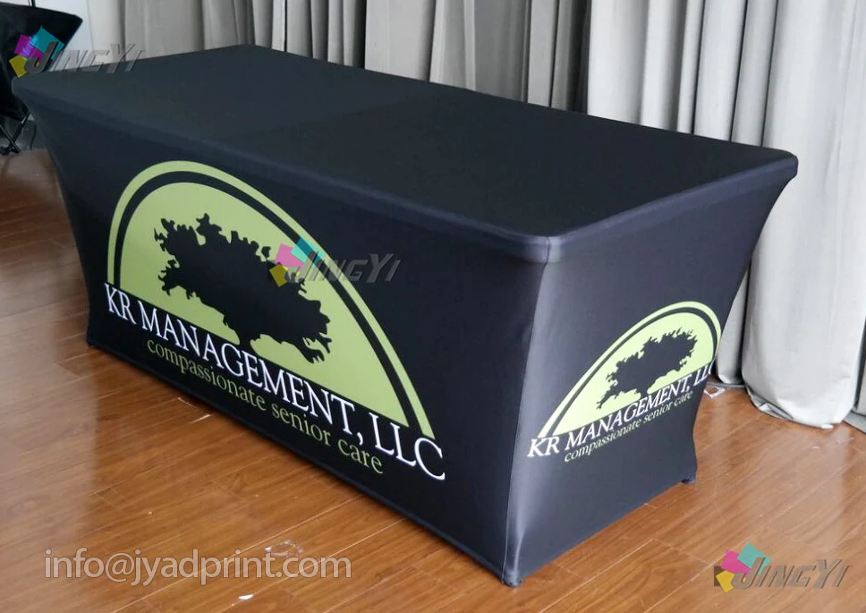 

Free Shipping 6' Stretch Fabric Table Cover Fits 6ft Table Printed Full Color Dye Sublimation, Custom Elasticity Tableclothes