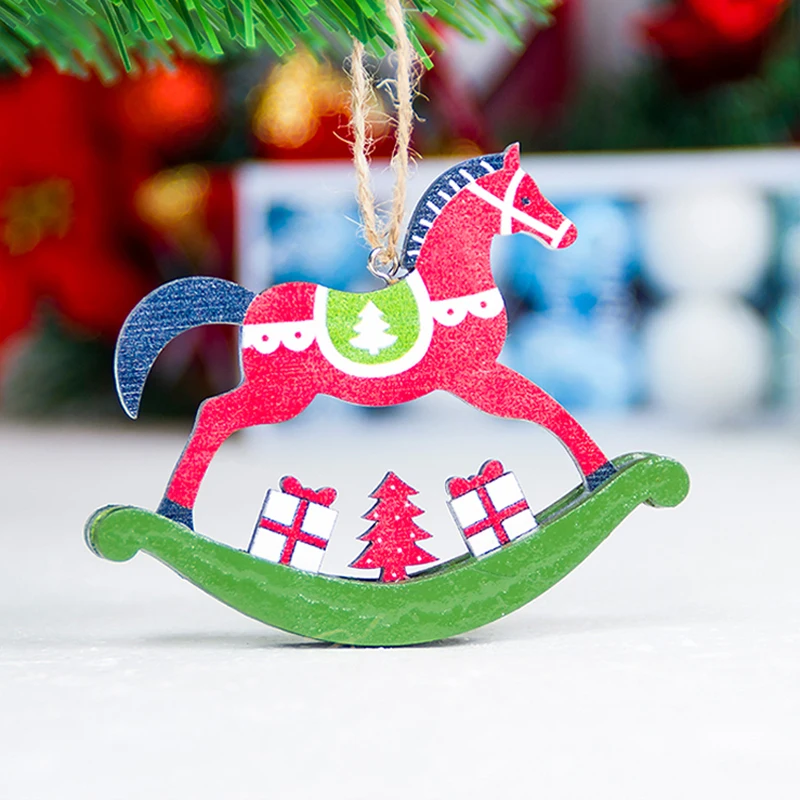 1 шт Рождественская лошадь кулон Рождественская елка цветные деревянные украшения Рождественские висячие украшения для двери для дома вечерние подарок на год