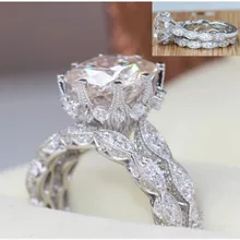 2016 Бренд Дизайн Винтаж кольцо круглого сечения 3ct 5A Циркон CZ 925 серебро Обручение обручальное кольцо для женщин