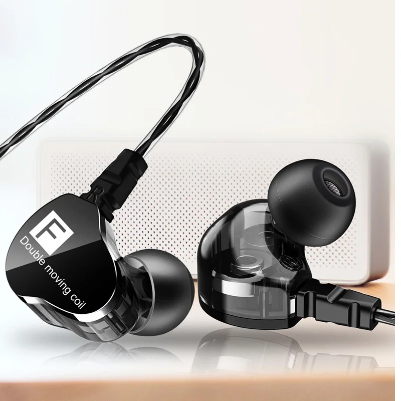 

In Ear Sport Dual Driver Earphone With Mic Gaming Earbuds Dynamic Drivers For Phone Wired Earphones
