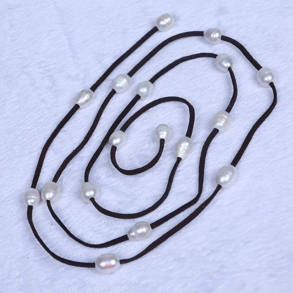 

Charm rice real freshwater pearl leather long necklaces jewelry for women necklace DIY