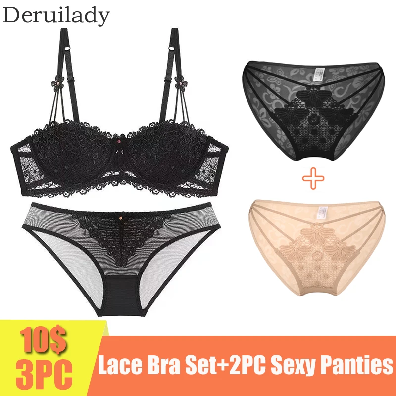 3PCS Elegant Lace Bra Set Underwire Ultra-thin Hollow Out Bra Panties Set Breathable Sexy Lingerie Underwear Women Bra Set 3PCS Elegant Lace Bra Set Underwire Ultra-thin Hollow Out Bra Panties Set Breathable Sexy Lingerie Underwear Women Bra Set