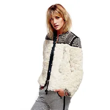 Г. зимние женские пальто куртки Теплый искусственного меха заклепки плечо лоскутное Femail дамы BASIC пальто куртки и пиджаки