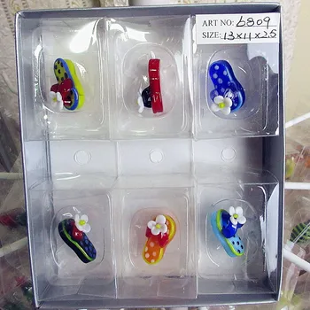 

Custom Multicolor murano glass slipper shape sculpture high quality hand made toy model Home Furnishing decoration Ornament Set