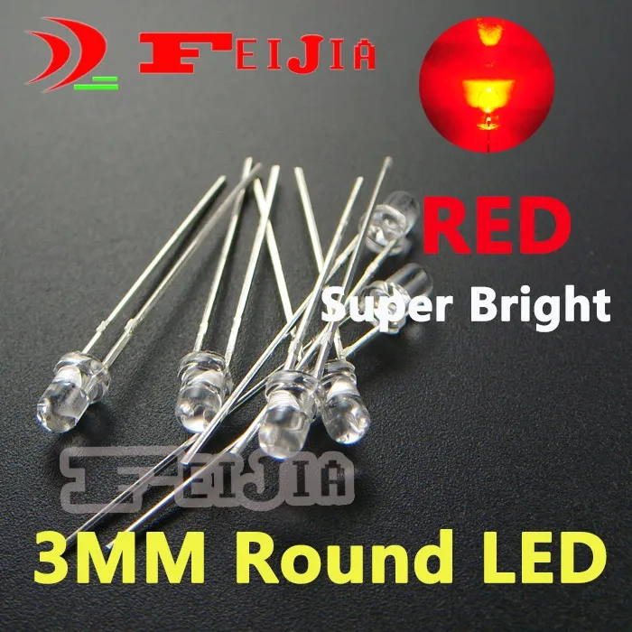 

500pcs/lot 3mm Red Round LED Diode Lndicator lights Super bright [Red] IV:4000-6000MCD DC1.9-2.5V Free Shipping