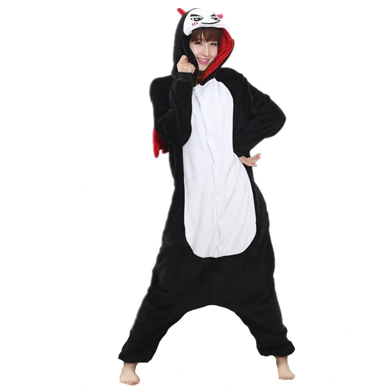 Funny Black Devil Kigurumi Soft Flannel One-Piece Pajamas Warm Demon Halloween Onesie For Adults Cosplay Party Costume Sleepwear (2)