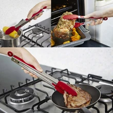 2pcs 9inch 12inch Silicone Food Tong Stainless Steel Kitchen Salad BBQ Cooking Clips