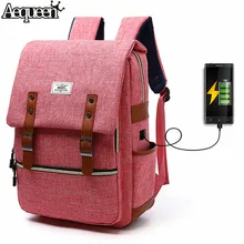 AEQUEEN, большие женские рюкзаки, женская школьная сумка для девочек-подростков, розовый холщовый рюкзак, USB зарядка, сумка через плечо, рюкзак, Mochila