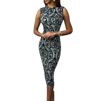 

Spring European and American ladies print dress sexy bag hip dress