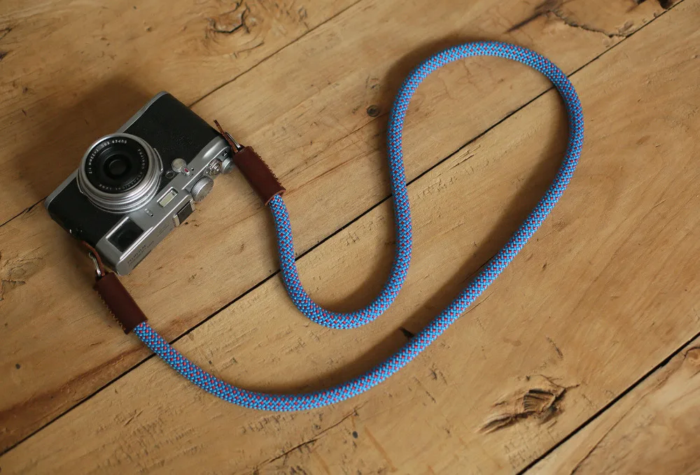 Windmup-COOL-blue-Climbing-rope-10mm-tan-leather-handmade-Camera-strap3