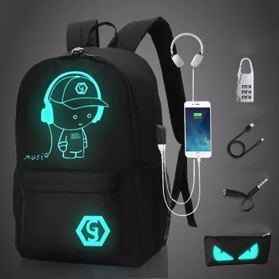 Школьный рюкзак для мальчиков и девочек, студенческий светящийся анимационный рюкзак с USB зарядкой, дорожные сумки для подростков, противоугонные рюкзаки - Цвет: USB Music boy D