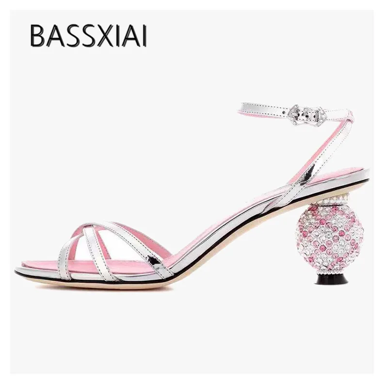 

2019 Crystal Diamond Heel Sandals Women Open Toe Ankle Strap Strange Heel Shoes Women Sexy Party Shoes